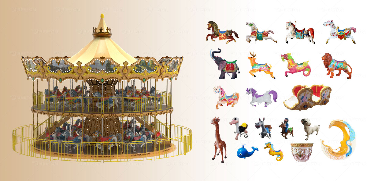 Double Decker Carousel Ride Design With Horses